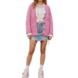 Vintage Y2K Crochet Cardigan Sweater Top Knit Large Fairy Boho Cottage Granola